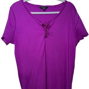 Lauren Ralph Lauren Shoe Lace Tie Henley Shirt Heather Mauve Cotton Size 2X